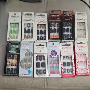 Lot Of 12 - imPRESS Nail Art Collection - Green, Black, Gold, Silver, Red